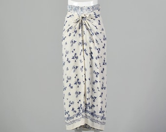 Gonna lunga blu e bianca XS anni '90 Boho Boho Floral Sarong anni '90