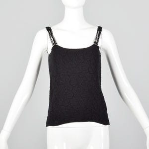 XS Armani Collezioni Knit Top Black Tank Beaded Straps Lightweight Stretch Vintage 1990s Womens Shirt