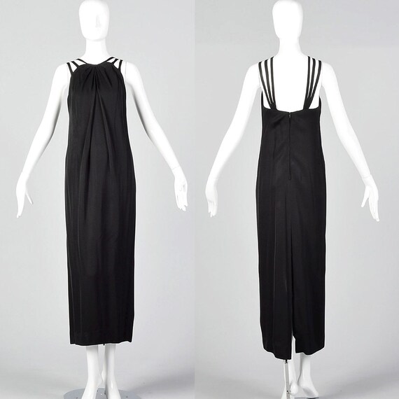 XXS 1960s Ceil Chapman Evening Dress Strappy Black Column Sleeveless Formal