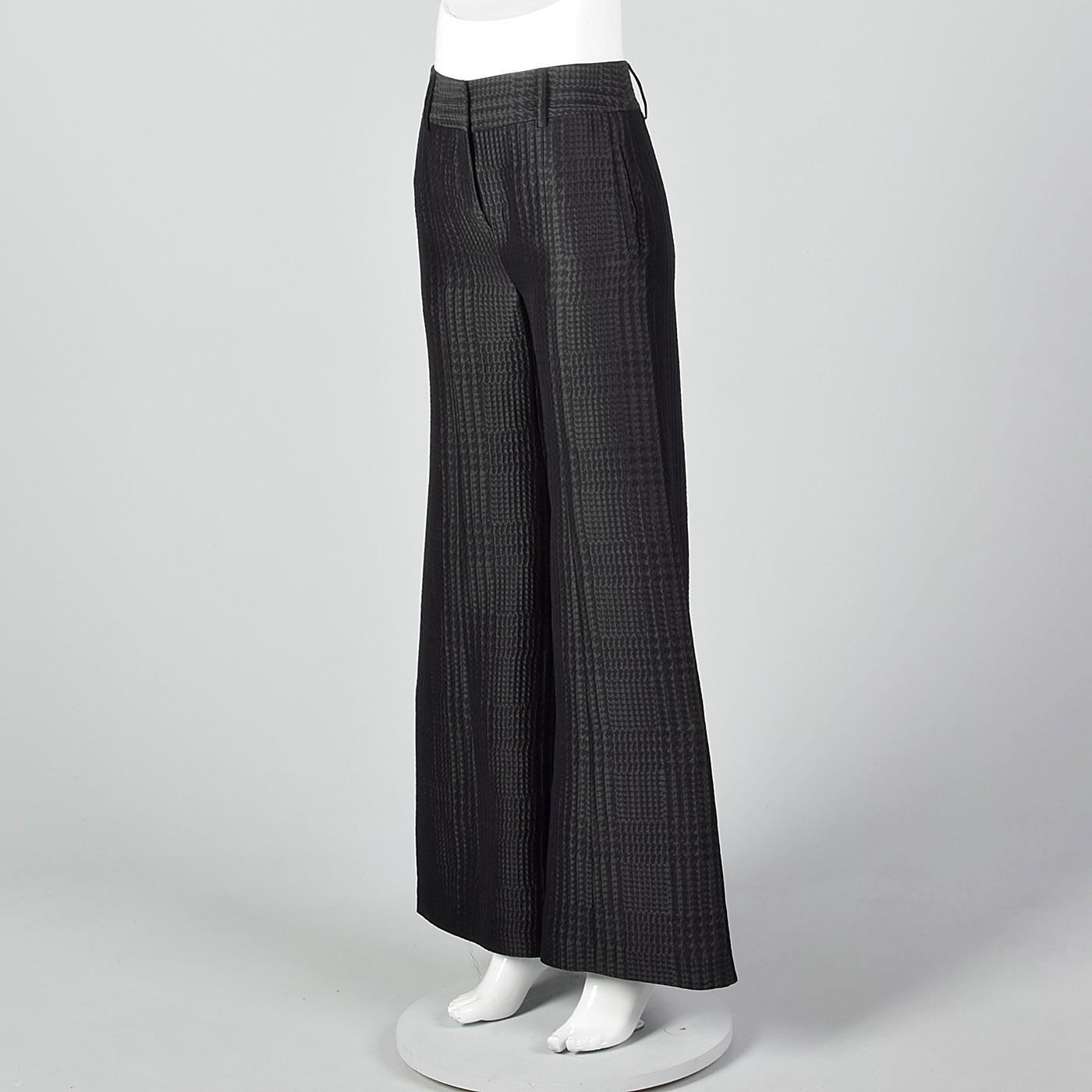 パンツ 90s Giorgio Armani wool wide slacks 52 XS 1990s Giorgio Armani Wide Leg Pants Black on Black Houndstooth