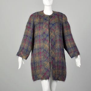 Medium 1980s Plaid Swing Coat Autumn Outerwear Oversized Mohair Colorful