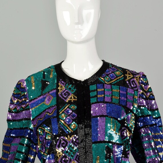 Large 1990s Color Block Sequin Jacket Geometric P… - image 6