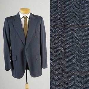 Mens Vintage 70s Mod Blue Pinstripe Windowpane Jacket Sportcoat Wide Lapel 42  43