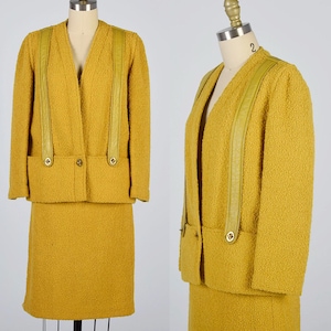Vintage 1960s Bonnie Cashin Attributed Mustard Wool Tweed and Leather Suit Set Amazing Archival VTG 60s Designer