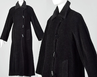 Medium 1990s Black Wool Coat Cinzia Rocca Coat Fuzzy Winter Coat 1990s does 1950s Asymmetrical Winter Jacket