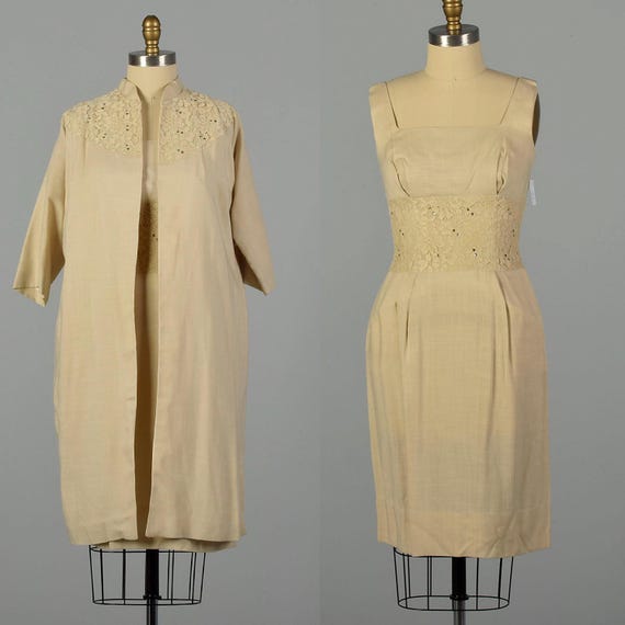Small 1950s Linen-Look Dress and Jacket Set