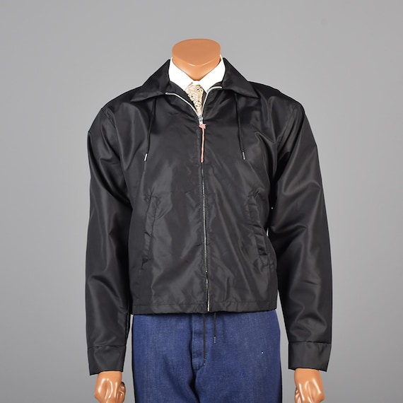 Deadstock 1960s Black Nylon Windbreaker Jacket Zip Front Hot Deadstock 1960s Black Nylon Windbreaker Jacket Zip Front Hot