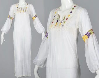 Vestido bohemio holgado de manga larga, túnica transparente con bordado étnico, estilo vintage de los años 70, estilo bohemio sexy para boda, años 70