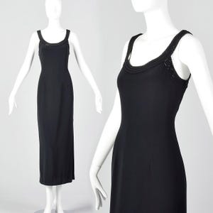 Small Oleg Cassini Black Tie Formal Maxi Dress Long Fitted Pencil Dress Beaded 1990s Vintage Evening Dress