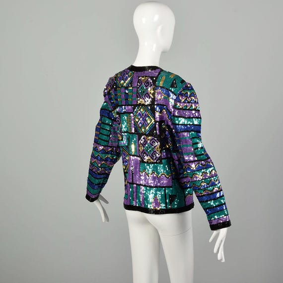 Large 1990s Color Block Sequin Jacket Geometric P… - image 4
