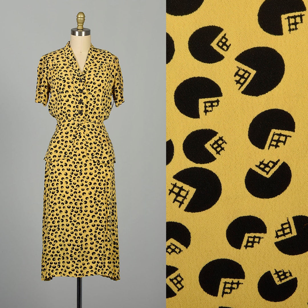 XXS 1940s Yellow Peplum Top Skirt Set 2 Piece Circle Geometric - Etsy