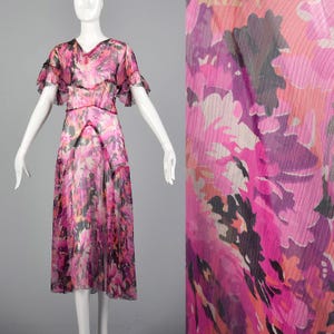 XXS 1930s Dress Pink Floral Silk Dress Short Flutter Sleeves Lightweight Day Dress Spring Summer 30s Vintage