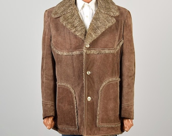 Vintage 70s 80s JC Penney Suede Leather Sherpa Lined Jacket Coat