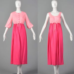 Small 1960s Peignoir Set Pink Nightgown Matching Peignoir Pink Color Block Lingerie Loungewear Sleep 60s Vintage