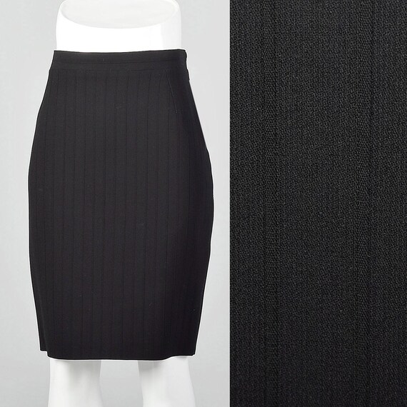 Claude Montana, Medium Claude Montana 1980s Pencil Skirt Vintage Black Skirt Classic Pencil Skirt 80s Striped Skirt Wool Blend