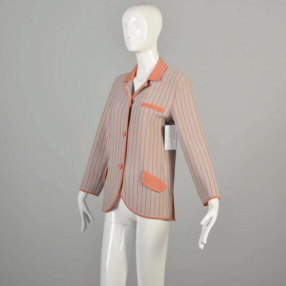 1960s Medium Wool Knit Collared Jacket Striped Gr… - image 2