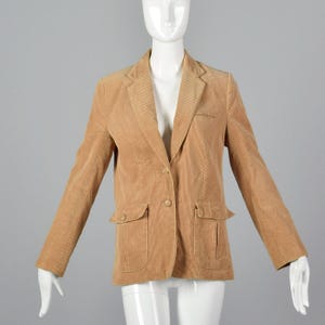 Medium 1970s Corduroy Blazer Long Sleeve Blazer Fall Autumn Outerwear Tan Cotton