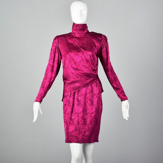 Large Emanuel Ungaro Hot Pink Skirt Set Asymmetri… - image 2
