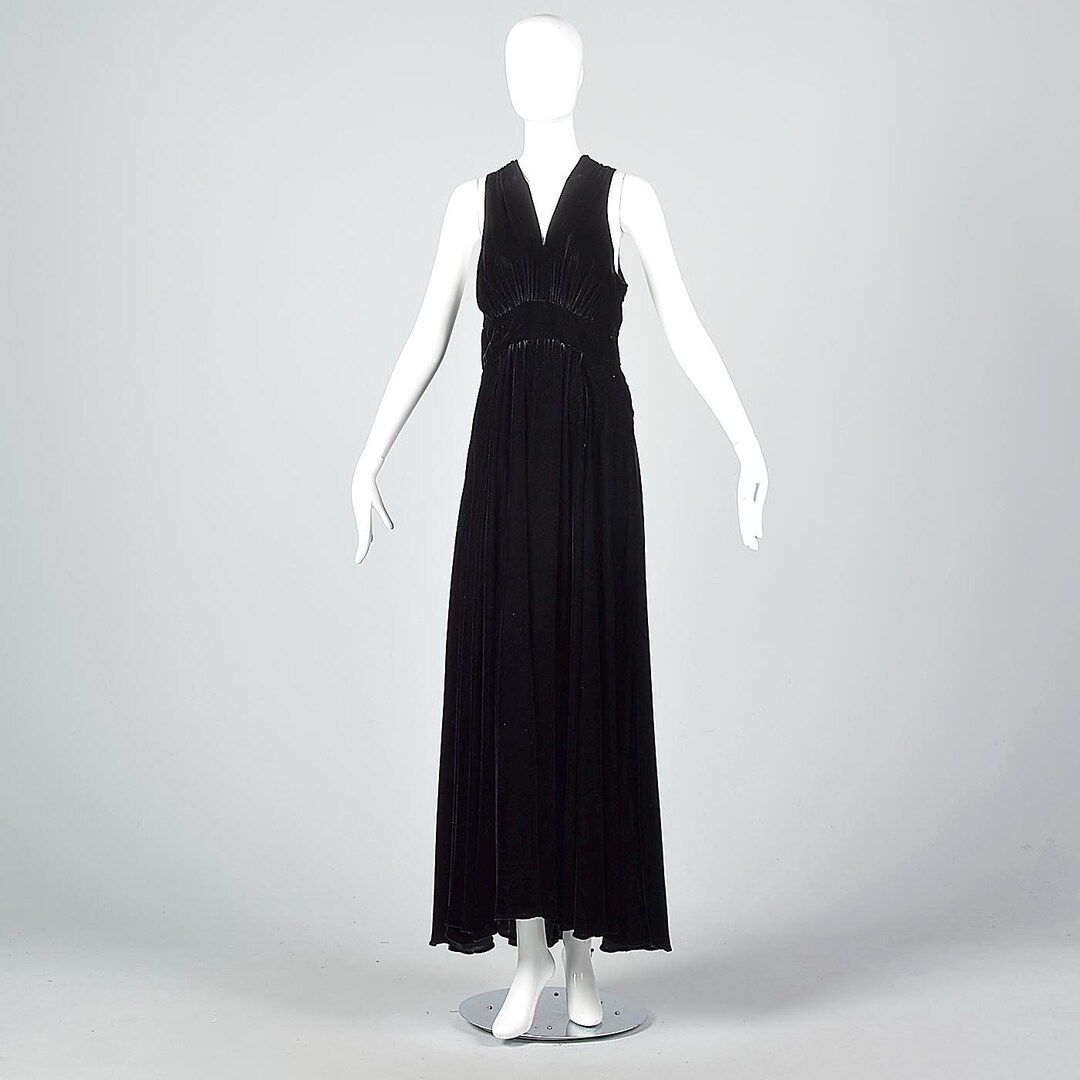 Medium 1930s Formal Gown Black Silk Velvet Evening Dress Full Length ...