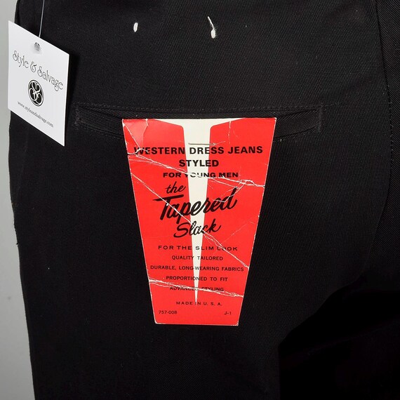XXS 1960s Vintage Deadstock Black Gabardine Tapered Slim Leg