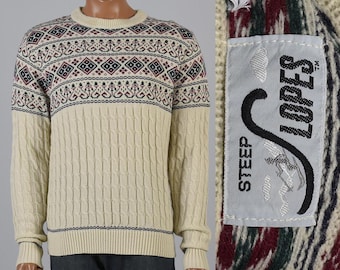 Großer 1980er Jahre Herren Fair Isle Strickpullover Skipullover Winter Urlaub Casual Pullover Langarm Pullover 80er Jahre Vintage