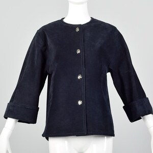 Small 1960s Blue Suede Jacket Toggle Closure Bracelet Sleeves Autumn Outerwear