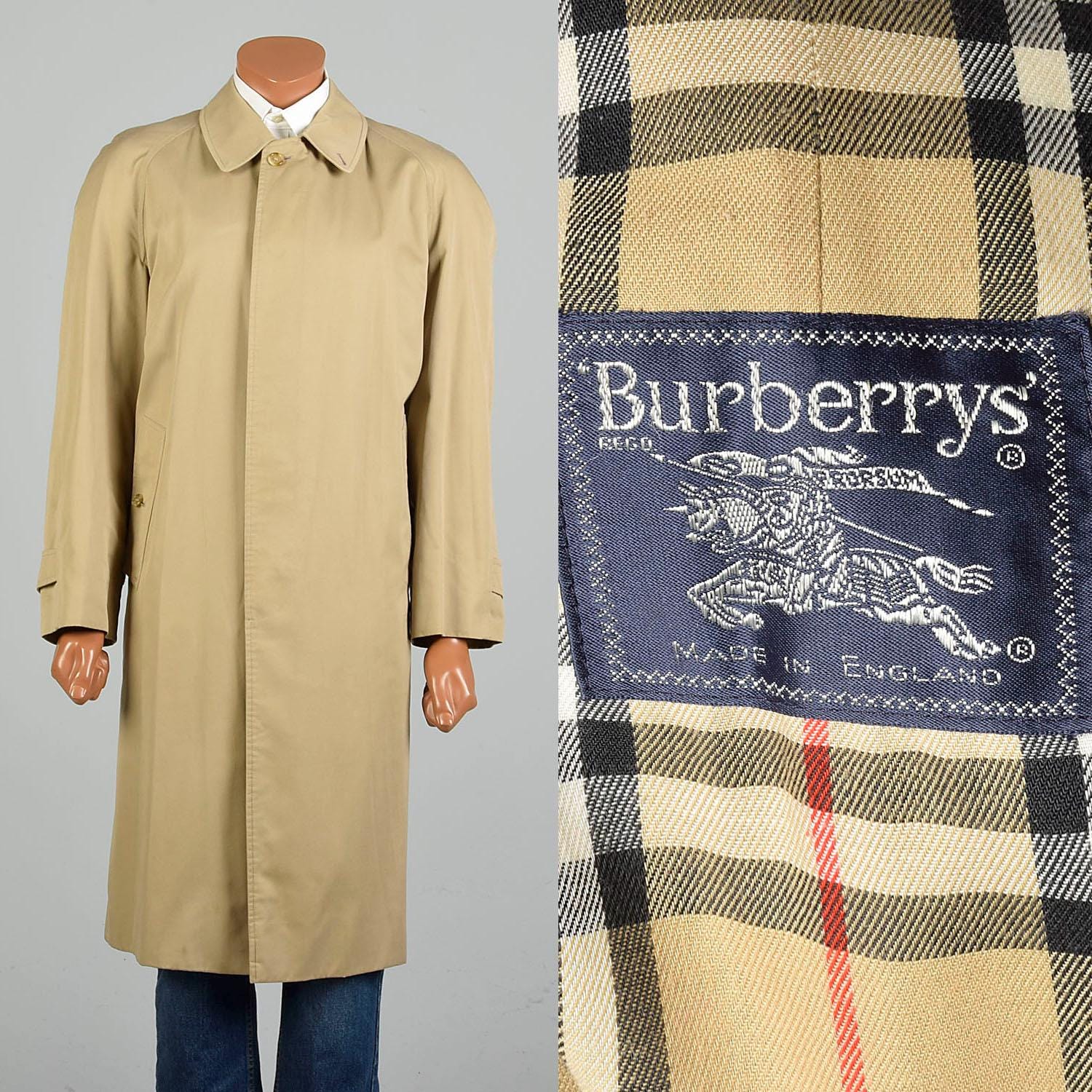 48R Large 1980s Burberry's Tan Trench Coat Button Front Long 48R Large 1980s Burberry's Tan Trench Coat Button Front Long