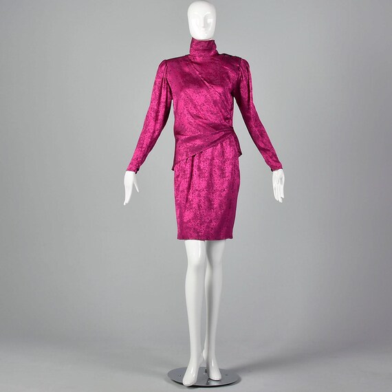 Large Emanuel Ungaro Hot Pink Skirt Set Asymmetri… - image 5
