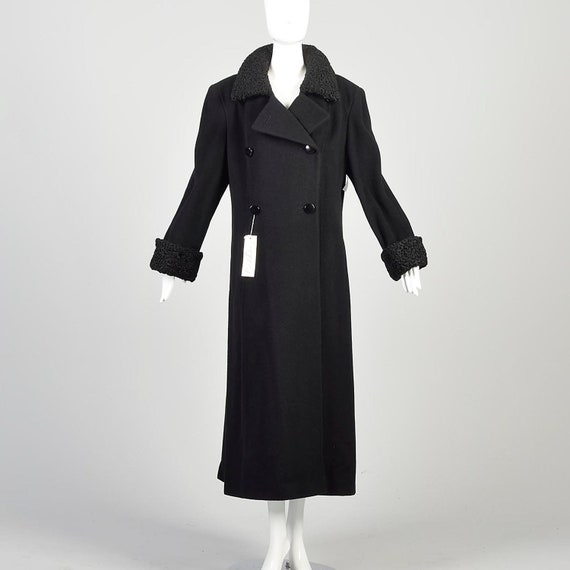 Large 1980s Black Wool Cashmere Coat Regency Saks… - image 1