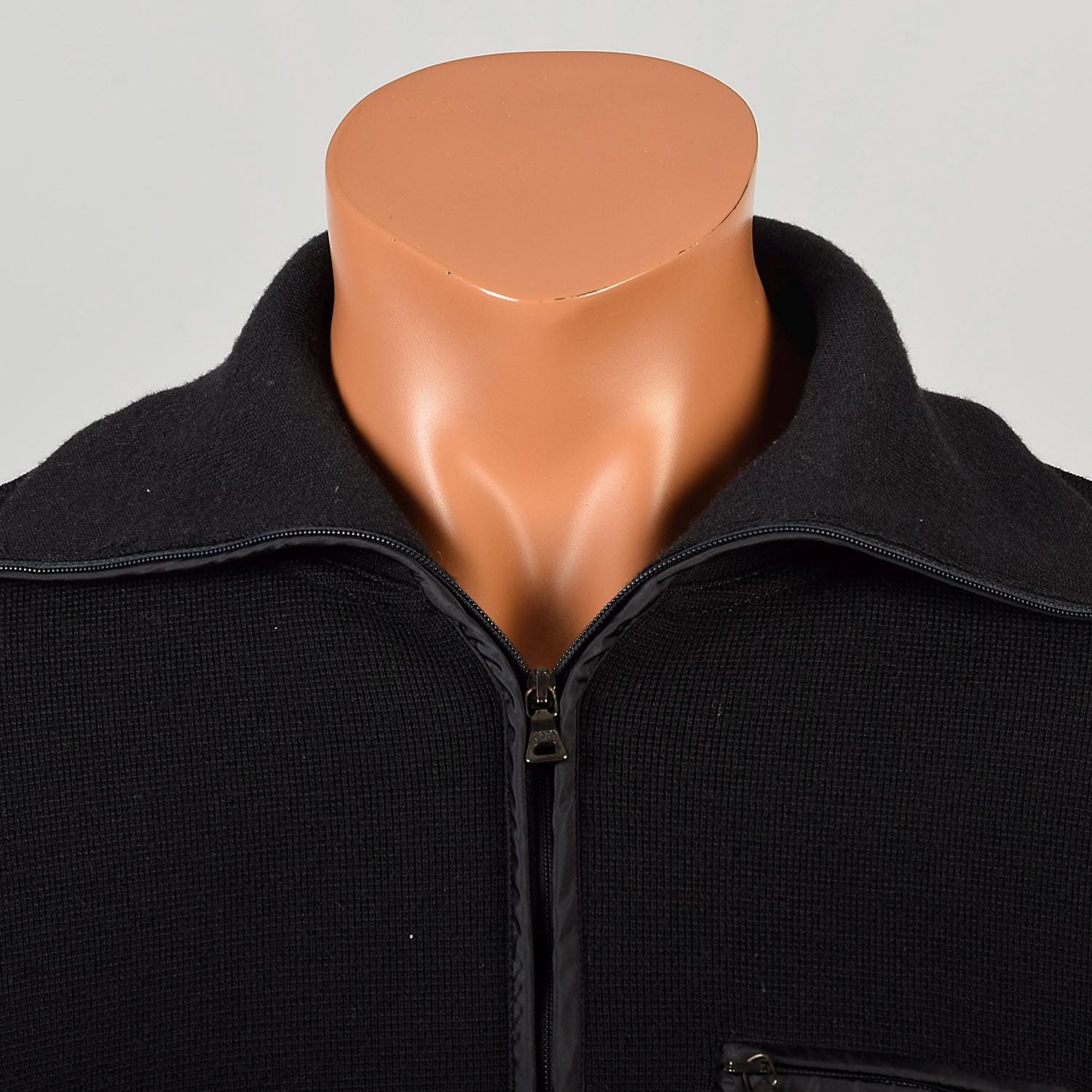 Large 2000s Prada Designer Sweater Black Knit Utility Zip Sweater