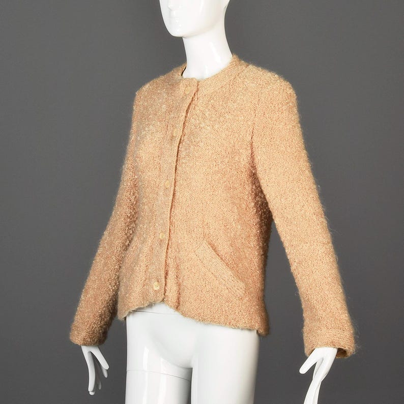 Courreges Strickjacke Courreges Pullover Creme Boucle Strickjacke 60er Jahre Pullover Jacke Vintage Cardigan Designer Vintage Creme Pullover Medium Bild 2