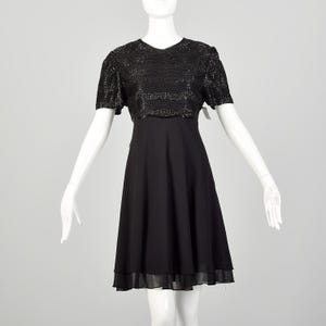 Medium 1990s Little Black Dress Vintage Short Sleeve Beaded Evening Cocktail Party