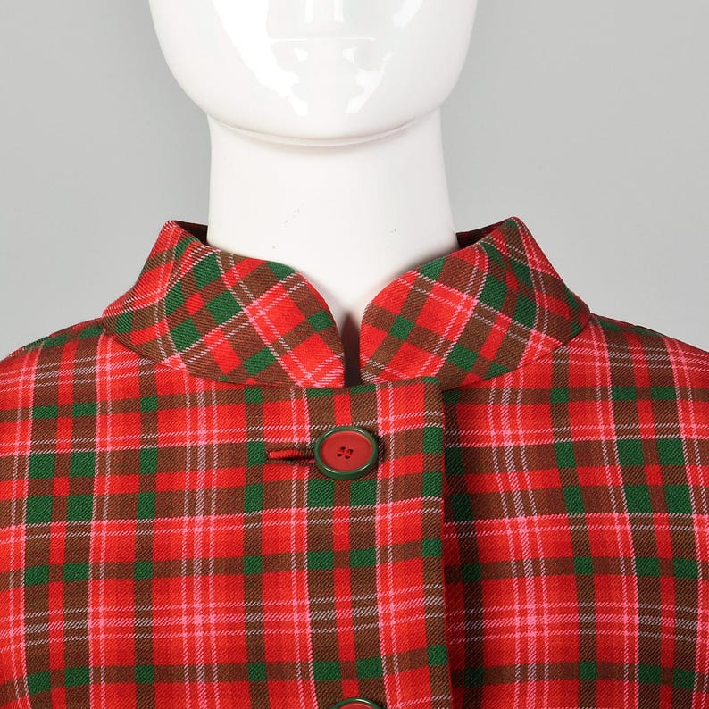 1960s Geoffrey Been Coat Mod Winter Holiday Red Green Plaid Outerwear image 5
