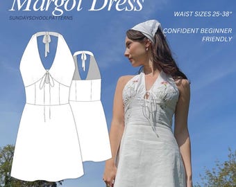 Halter Front Tie Mini Dress Sewing Pattern | Digital PDF Sewing Pattern | Instant Download  | Margot Dress by SUNDAYSCHOOLPATTERNS