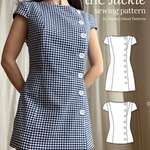 Naaipatroon Jackie-jurk en blouse | A-symmetrische knoopsluiting voorkant A-lijn (pdf-download)