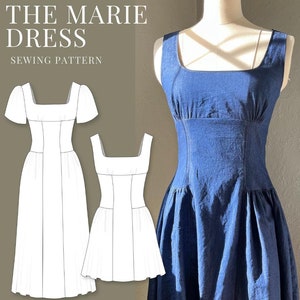 Square Neck Drop Waist Dress Sewing Pattern (digital PDF) - Etsy