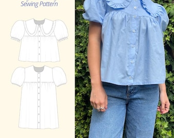 Blythe Babydoll Top and Dress Sewing Pattern | instant PDF download | Collared blouse | Puffed Sleeve Blouse | Bust sizes 32&quot;-46&quot;
