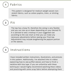 Puffed Sleeve Peplum Top Digital Sewing Pattern Instant Download Front Tie Blouse XS-XXL Beginner Friendly zdjęcie 5