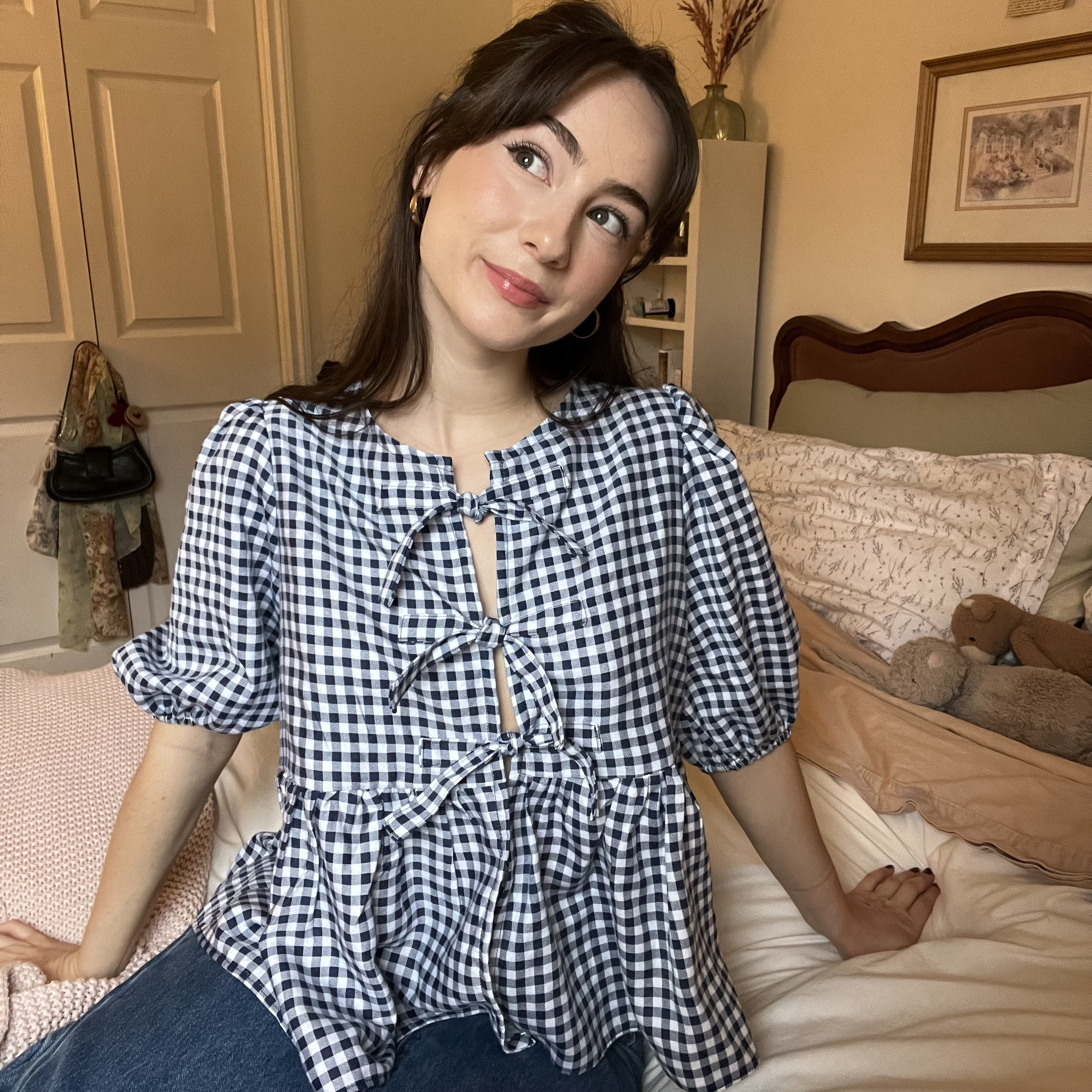 Puffed Sleeve Peplum Top Sewing Pattern: Front Tie Blouse (XS-XXL