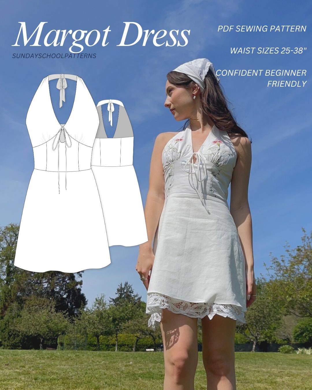 Halter Front Tie Mini Dress Sewing Pattern | Digital PDF Sewing Pattern | Instant Download