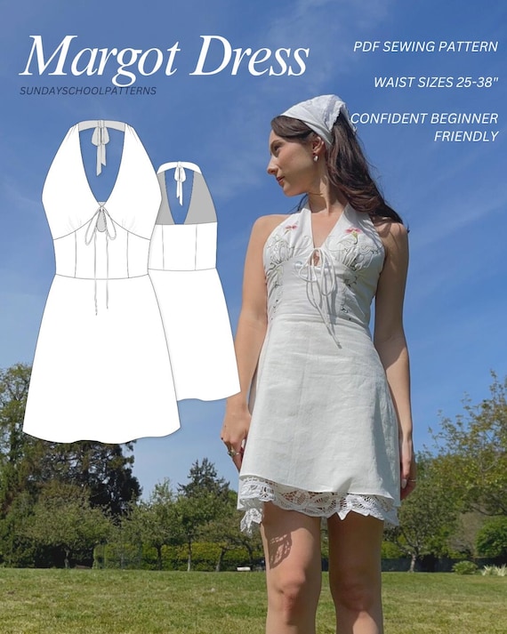 Halter Front Tie Mini Dress Sewing Pattern | Digital PDF Sewing Pattern |  Instant Download | Margot Dress by SUNDAYSCHOOLPATTERNS - Etsy