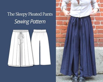 Sleepy Pleated Pants Sewing Pattern | Beginner friendly | Size Inclusive | Instant PDF Download | wide leg