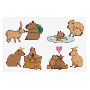 Cute Capybaras Sticker Sheet , Adorable Animals Art, Kawaii Stationery, Planner Decor, Capybara Stickers, Pets, Capy, Gifts for Mom,Dad