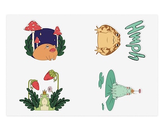 Cute Frog Sticker Sheet, Cute Frog Stickers, Laptop Stickers, Mushroom Frog, Kawaii Notebook Stickers