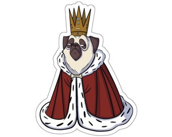 Cute King Pug Sticker, Cute Fawn Pug Sticker, Animal Vinyl Stickers, Kawaii Animal Stickers, Pug Planner Stickers, Cute Pug