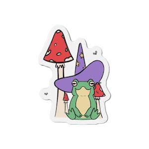 Cute Wizard Frog and Mushrooms Magnet