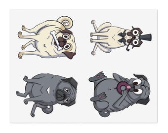Cute Pug Sticker Sheet, Animal Vinyl Stickers, Kawaii Animal Stickers, Cute Stationery Art
