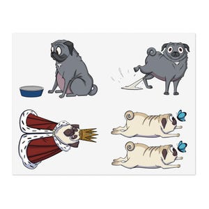 Cute Pug Sticker Sheet, Animal Vinyl Stickers, Kawaii Animal Stickers, Cute Stationery Art