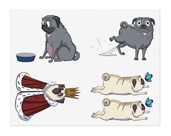 Cute Pug Sticker Sheet, Animal Vinyl Stickers, Kawaii Animal Stickers, Cute Stationery Art