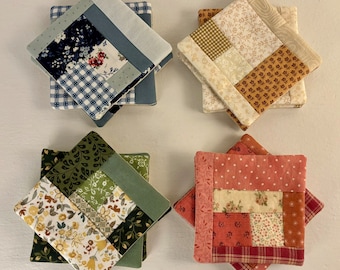 Patchwork fabric coasters / mug rugs: handmade “mini quilt” design